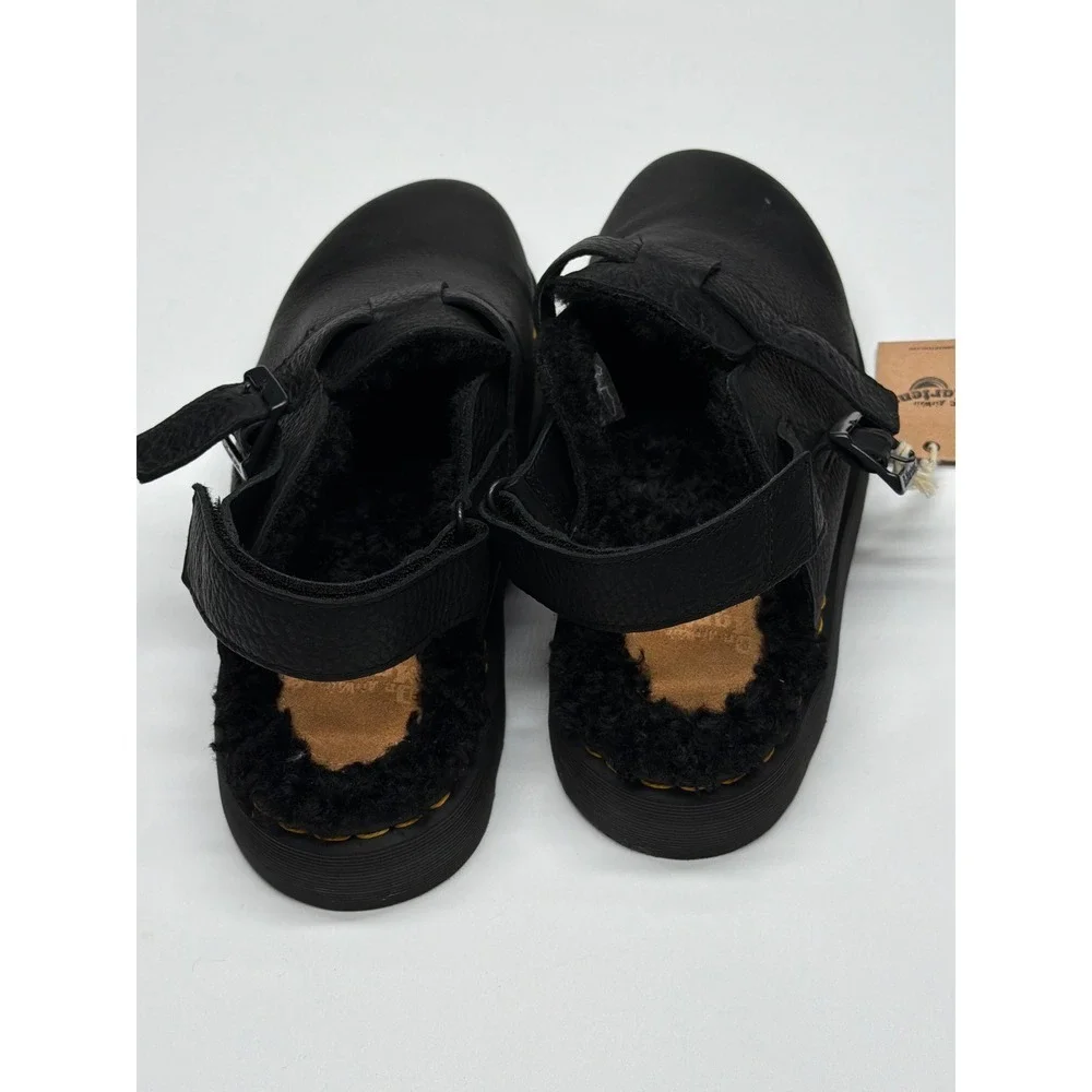 Dr Martens Black Leather Fur Lined Clog Sandal Mens Size 13 Adjustable Strap NWT